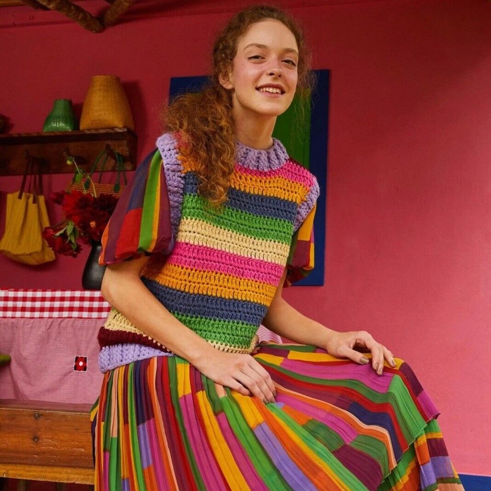 Farm Rio Striped Knit Vest, Medium